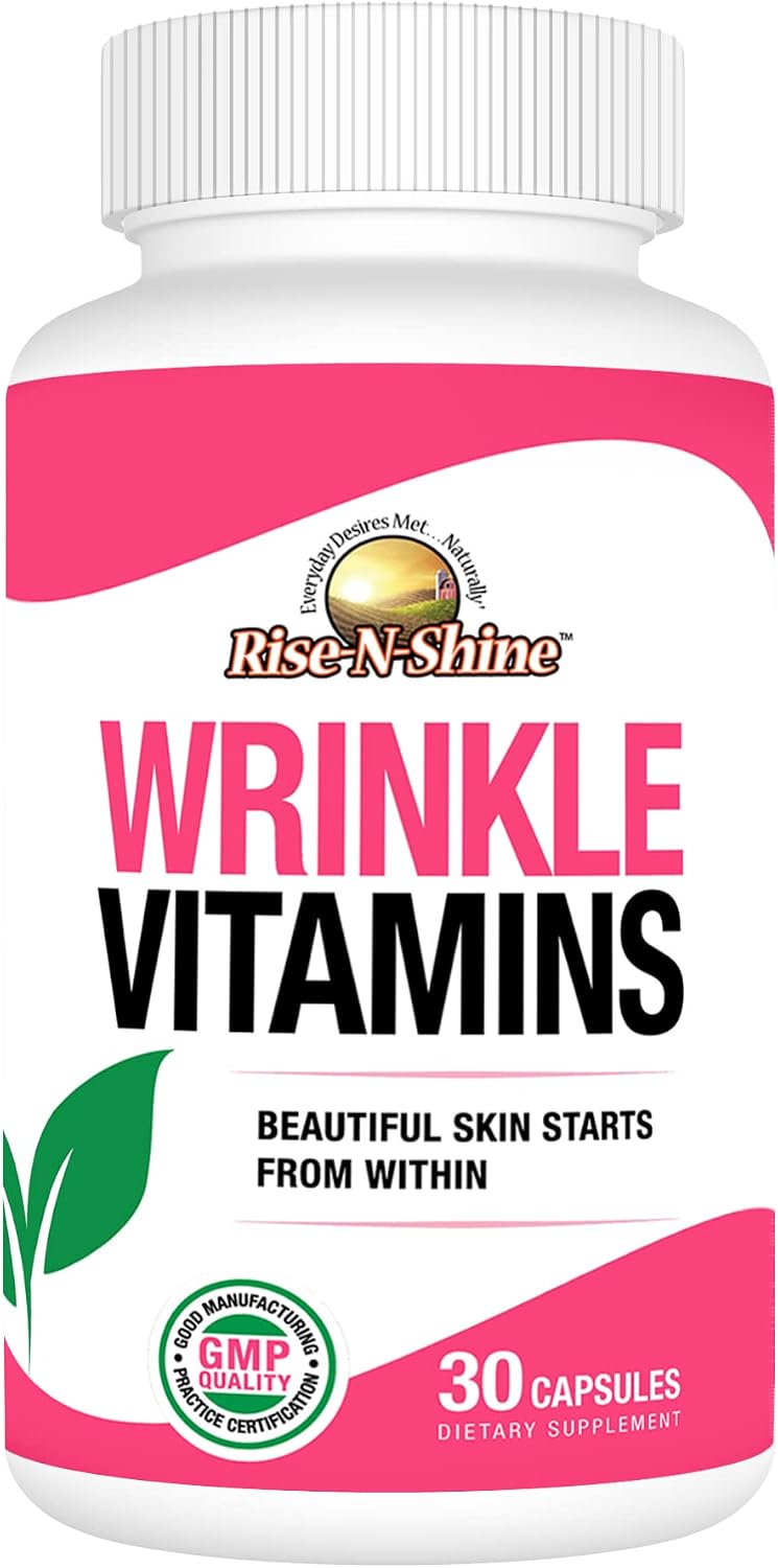Rise-N-Shine Wrinkle Vitamins - Complemento para la Piel con Colágeno, Resveratrol, Aloe Vera, Semilla de Uva y más (30 Comprimidos)
