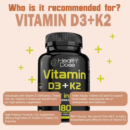 Health Dose Vitamina D3 10.000 UI + K2 (MK7), 180 cápsulas blandas – Image 7