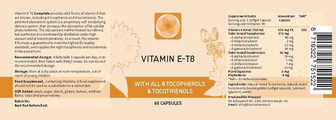Procapsin Vitamina E Completa con 8 Tocoferoles y Tocotrienoles - 60 Cápsulas