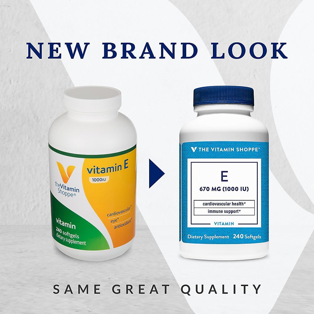 The Vitamin Shoppe Vitamin E 1,000IU - Antioxidant Support for Skin Health & Immune Function, Daily Vitamin (240 Softgels) – Image 2