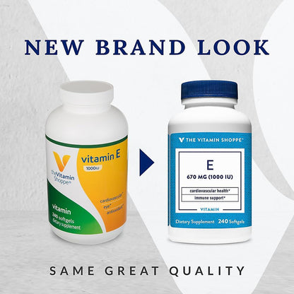 The Vitamin Shoppe Vitamin E 1,000IU - Antioxidant Support for Skin Health & Immune Function, Daily Vitamin (240 Softgels) – Image 2