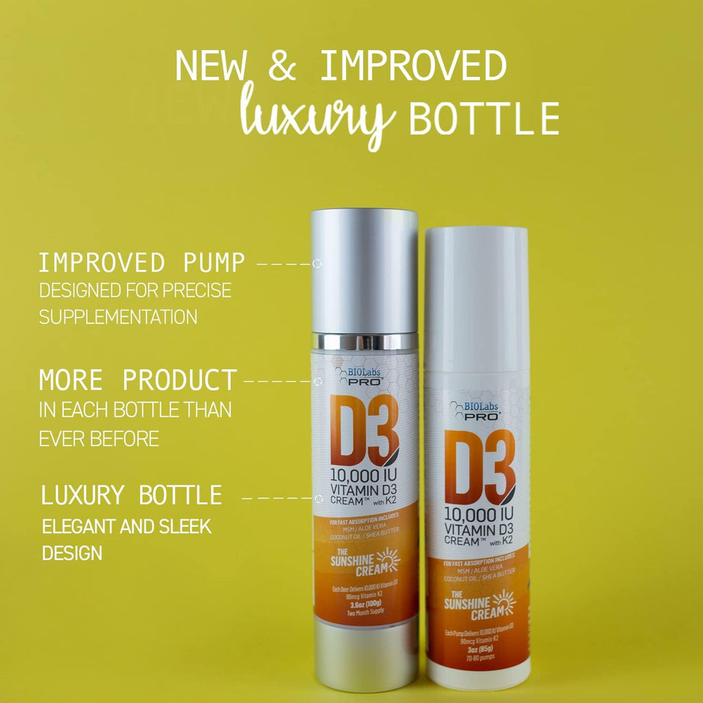 Crema de Vitamina D3 10000 UI con Vitamina K2 y Extracto de Hoja de Olivo - BioLabs PRO