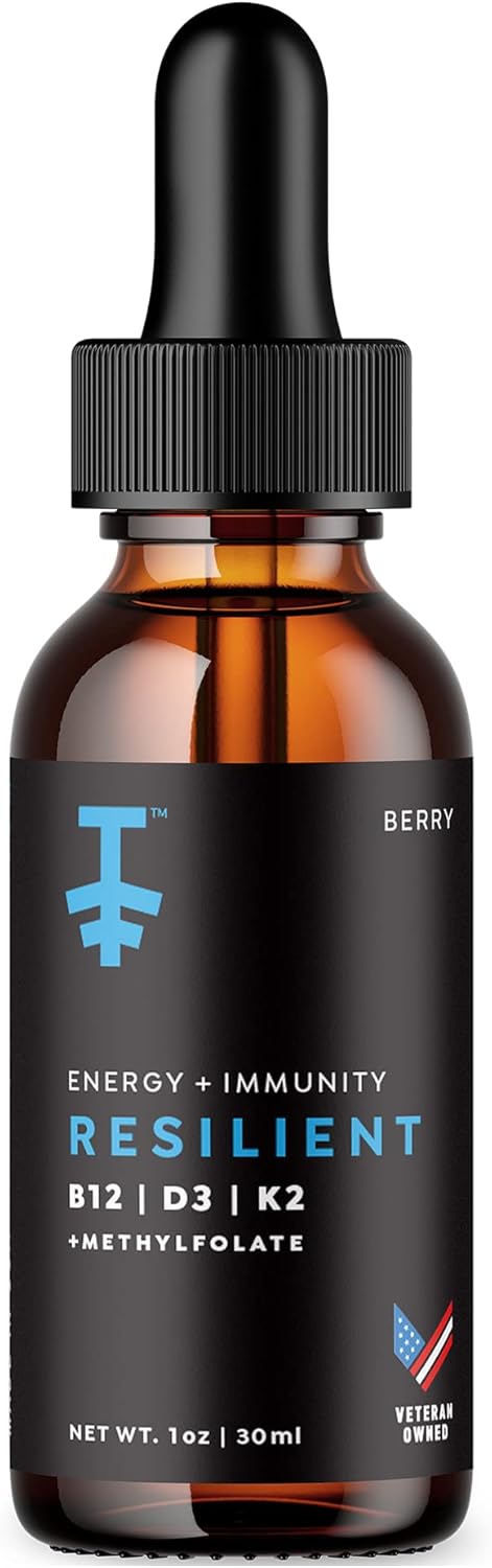 PROTEKT Resilient Gotas de Vitaminas D3, K2 y B12 - Suplemento Líquido con Metilfolato y Metilcobalamina - Sabor Natural a Bayas - 30 ml