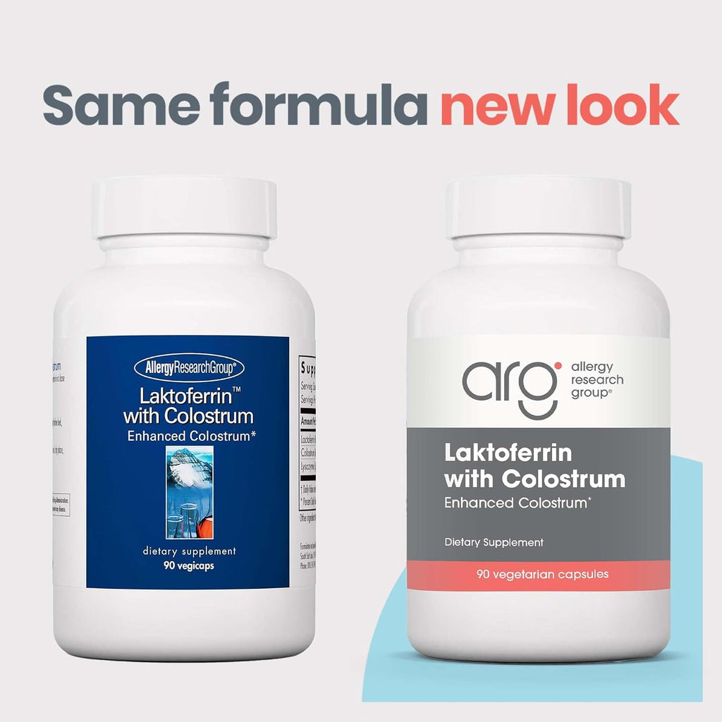 Lactoferrina con Calostro de Allergy Research Group - 300 mg Lactoferrina y 750 mg Calostro Bovino - Cápsulas Vegetales - 90 Unidades