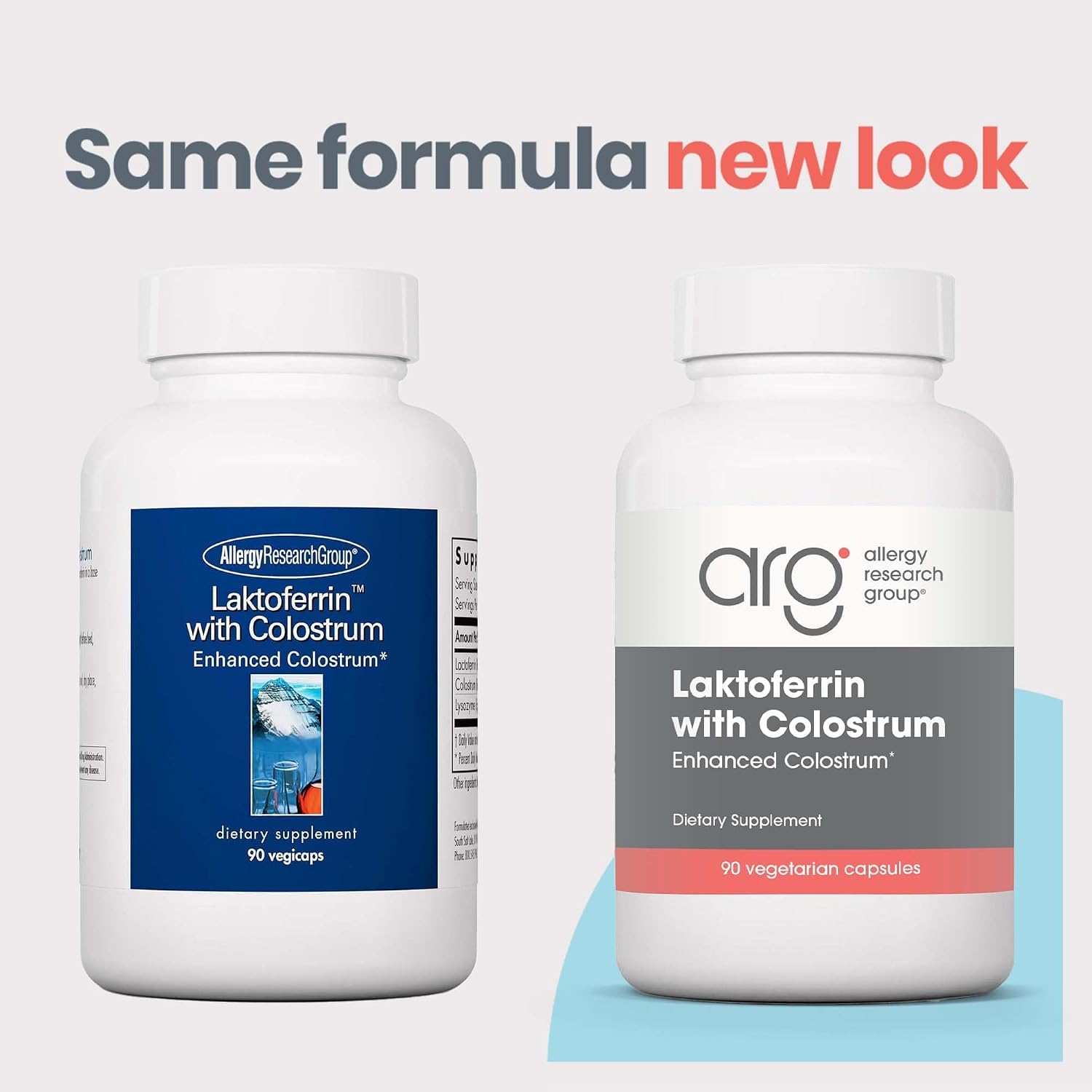 Lactoferrina con Calostro de Allergy Research Group - 300 mg Lactoferrina y 750 mg Calostro Bovino - Cápsulas Vegetales - 90 Unidades