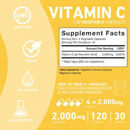 PUREFINITY Vitamina C 2000 mg Cápsulas – – Fórmula Premium: Sin OMG, sin gluten, sin soja. Fabricado bajo – Image 4