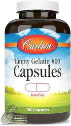 Cápsulas Vacías de Gelatina #00 de Carlson - 150 Cápsulas, Fáciles de Separar y Llenar