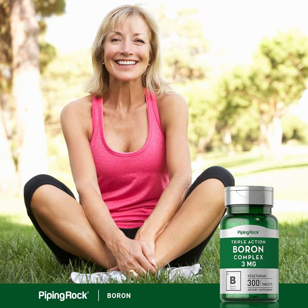 Piping Rock Boro Suplemento | 3 mg | 300 Comprimidos | Triple Complejo (Glicinato, Aspartato, Citrato) | Vegetariano, No Transgénico, Sin Gluten