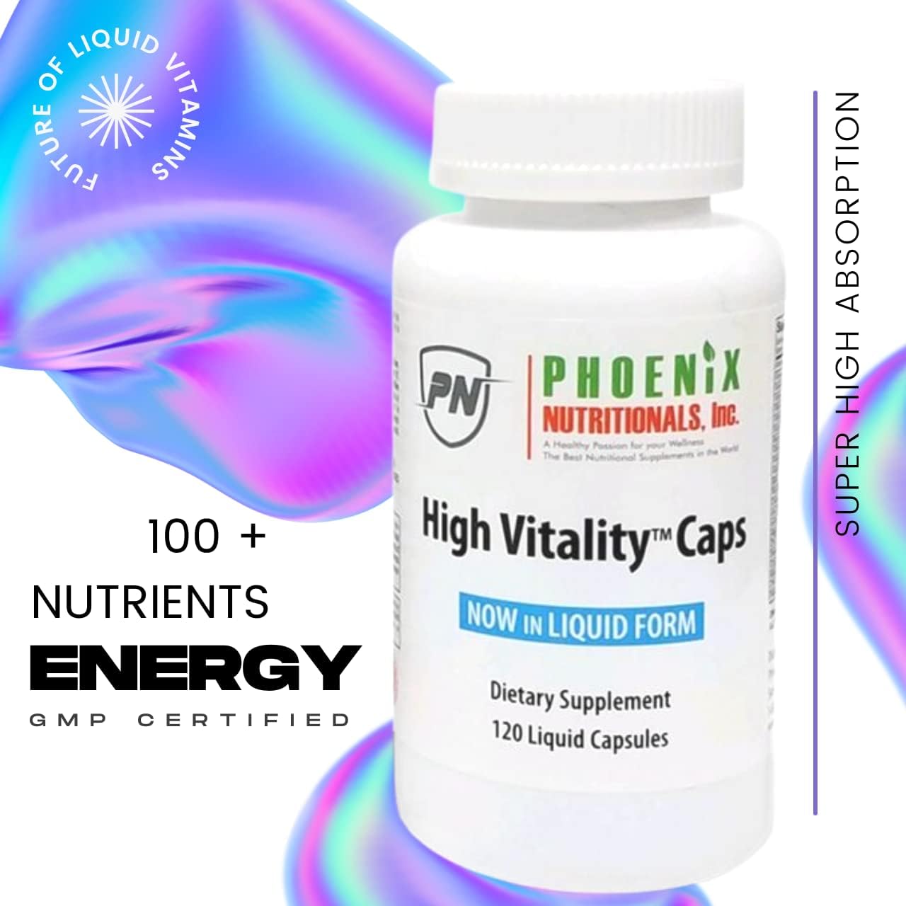 High Vitality Multivitamin and Mineral Full Spectrum Gel Easy Swallow Caps Absorption Potency Liquid Essential Nutrient Hair, Skin, Nails, Adrenal, Brain Support Blend, 120 Cápsulas