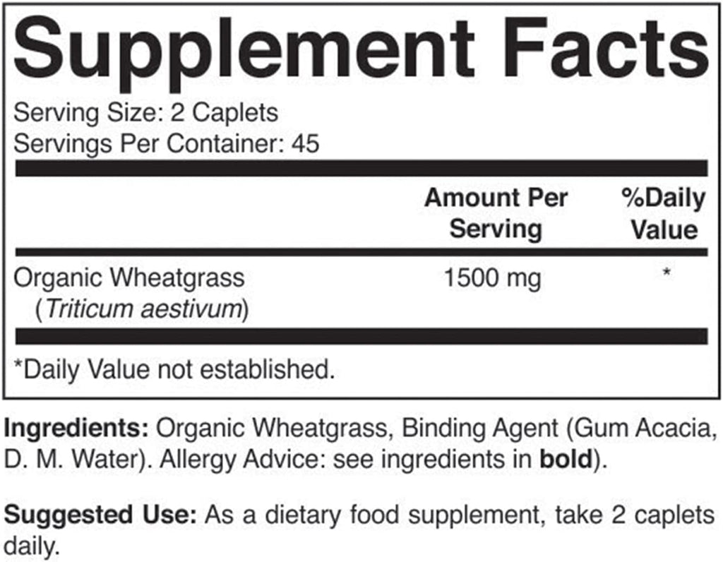 Hierba de Trigo Ecológica 1500mg, 45 Raciones, 90 Comprimidos Vegetarianos