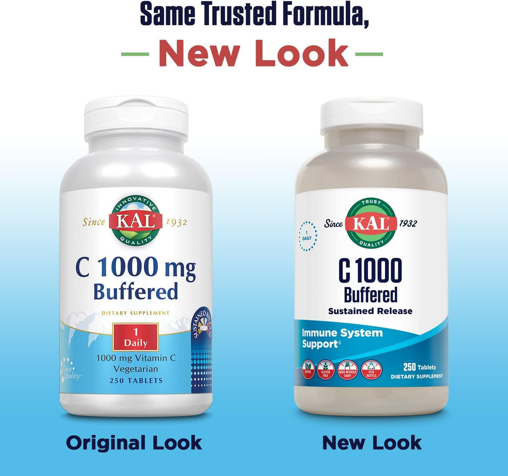 KAL C 1000 Vitamina C 1000 mg – Liberación Sostenida, Tamponada – 250 Comprimidos