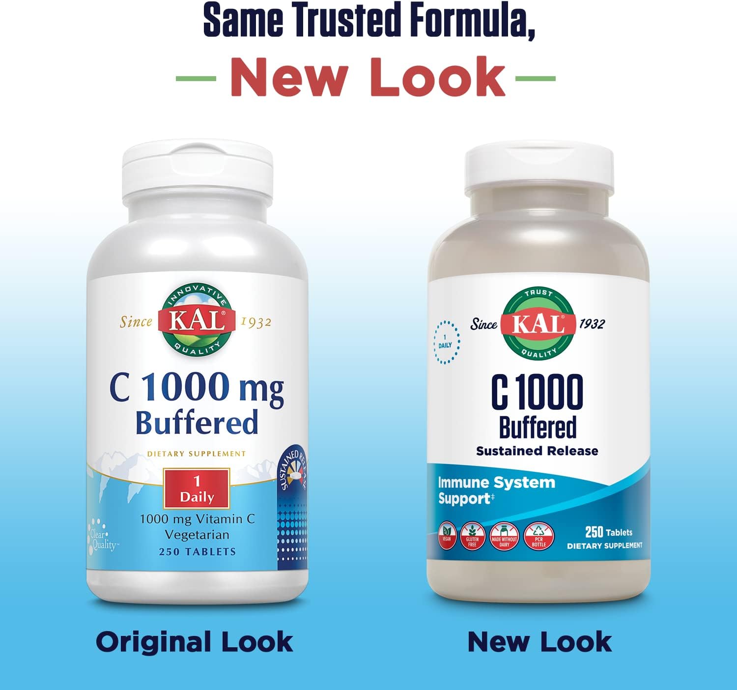 KAL C 1000 Vitamina C 1000 mg – Liberación Sostenida, Tamponada – 250 Comprimidos