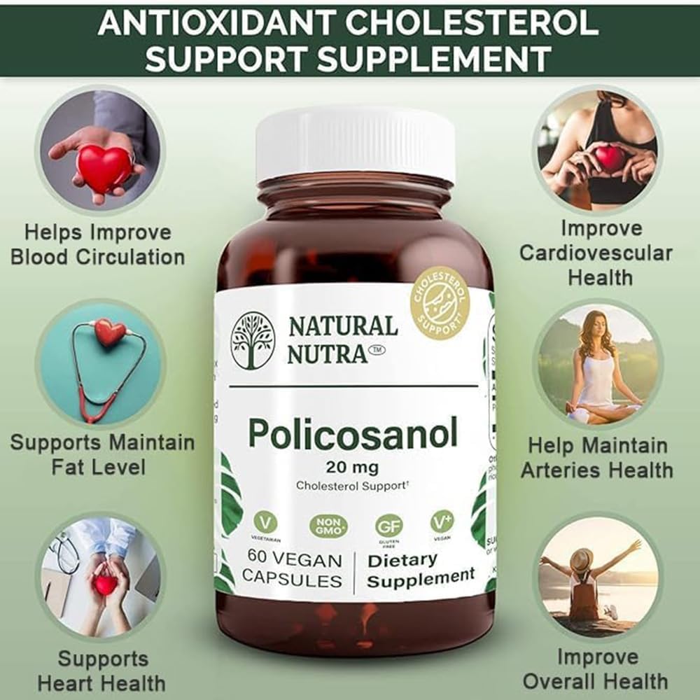 Natural Nutra Policosanol 20mg con Octacosanol - 60 Cápsulas Veganas