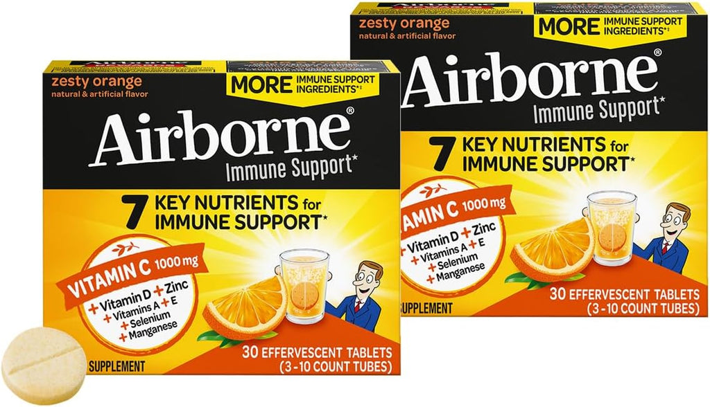 Airborne 750mg Vitamina C Gominolas para Adultos, Sabor Naranja, Sin Gluten, 63 Gominolas (Paquete de 2)
