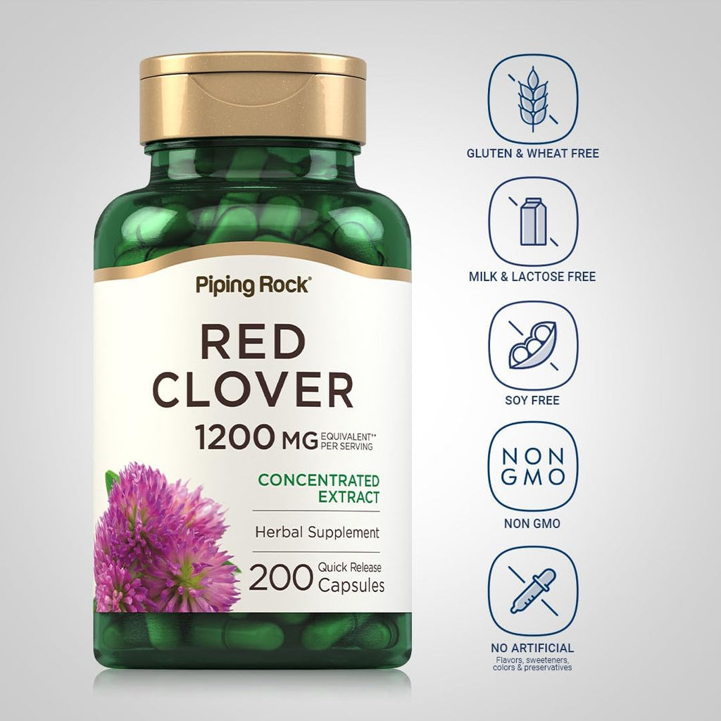 Piping Rock Suplemento de Trébol Rojo | 200 Cápsulas | Extracto de Flor de Trébol | No GMO, Sin Gluten