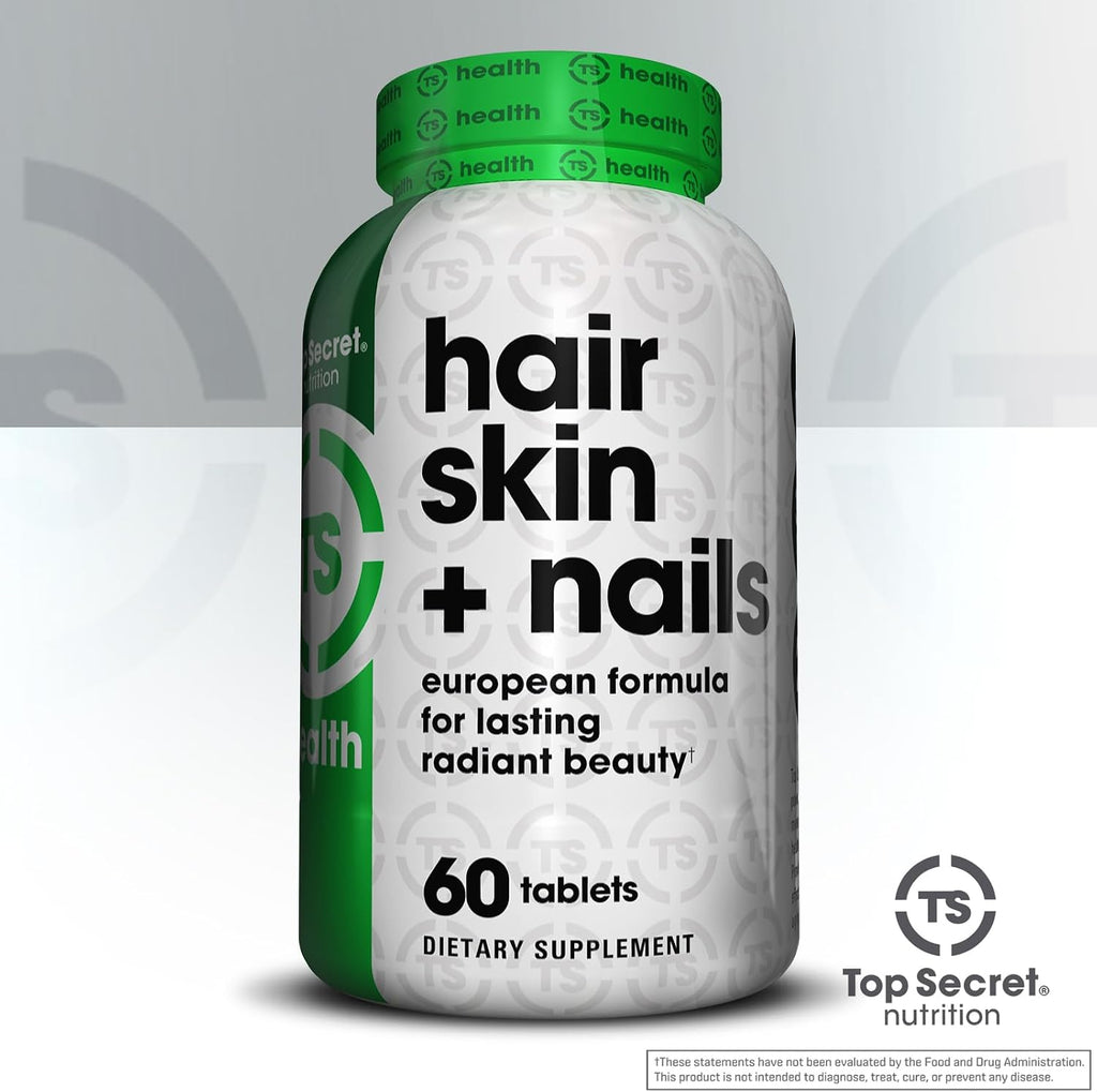 Top Secret Nutrition Cabello Piel + Uñas | 29 Vitaminas, Minerales y Fitonutrientes | Complejo de Colágeno, Biotina y Hesperidina | 60 Comprimidos