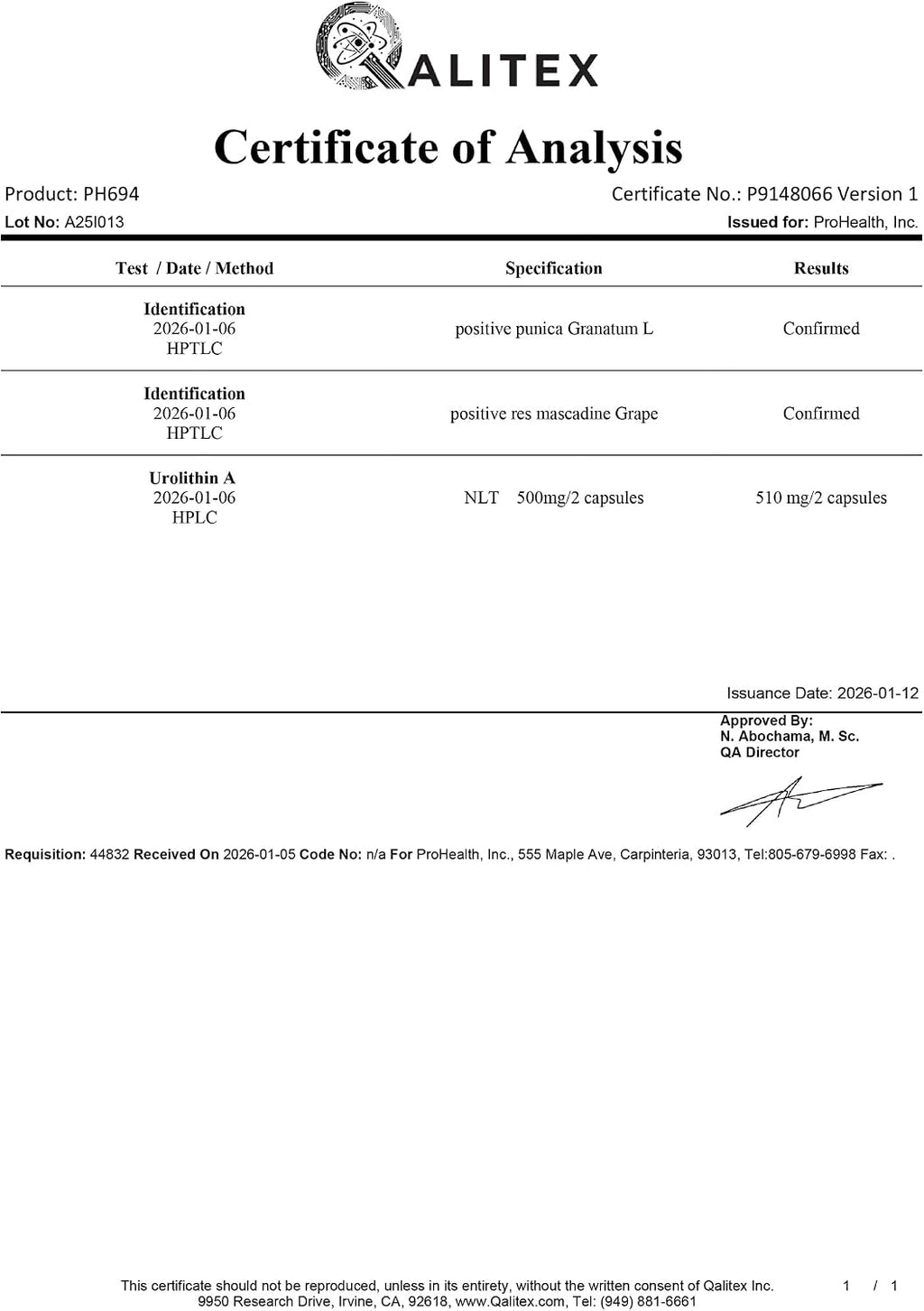 ProHealth Full Spectrum Urolithin A, 60 Cápsulas