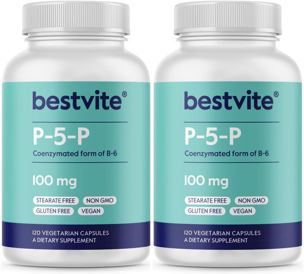 BESTVITE P-5-P 100mg (240 Cápsulas Vegetarianas) - Forma Coenzimada de Vitamina B6 - Vegano - Sin Gluten - No Transgénico