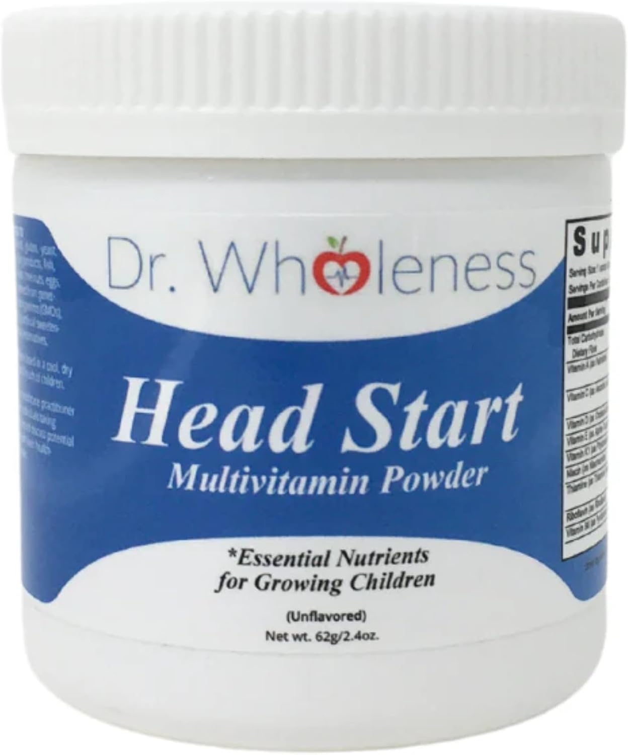 Dr. Wholeness Head Start Multivitamin Powder | Nutrientes esenciales para niños en crecimiento, vitaminas B metiladas, fácil de mezclar, sin sabores, edulcorantes ni conservantes | 60 dosis - 68 g