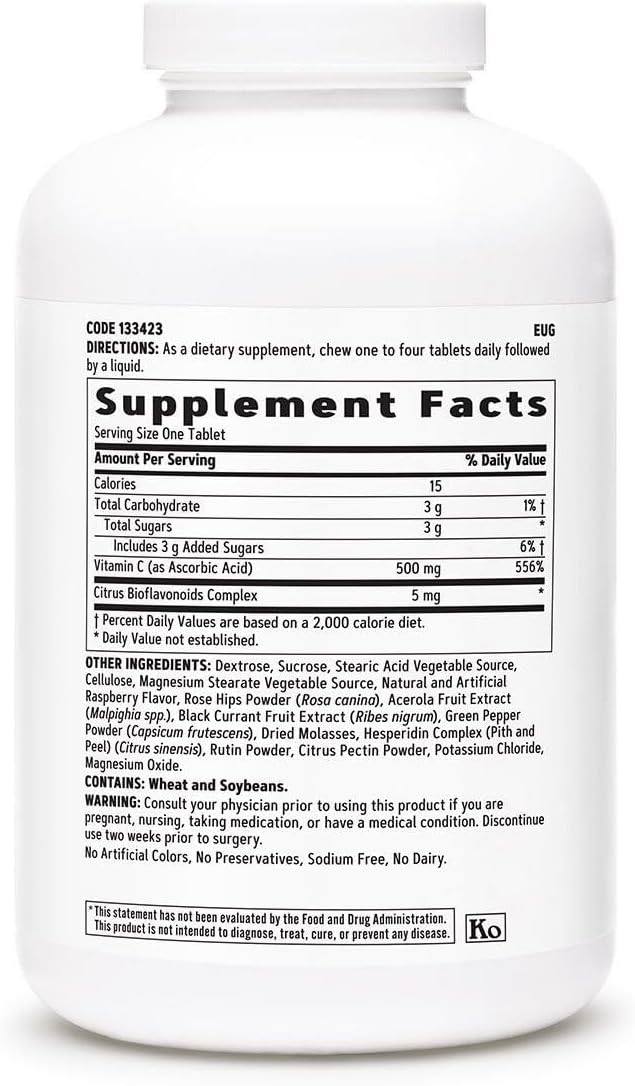 GNC Vitamina C 500mg, Sabor Frutas Variadas, 180 Comprimidos Masticables