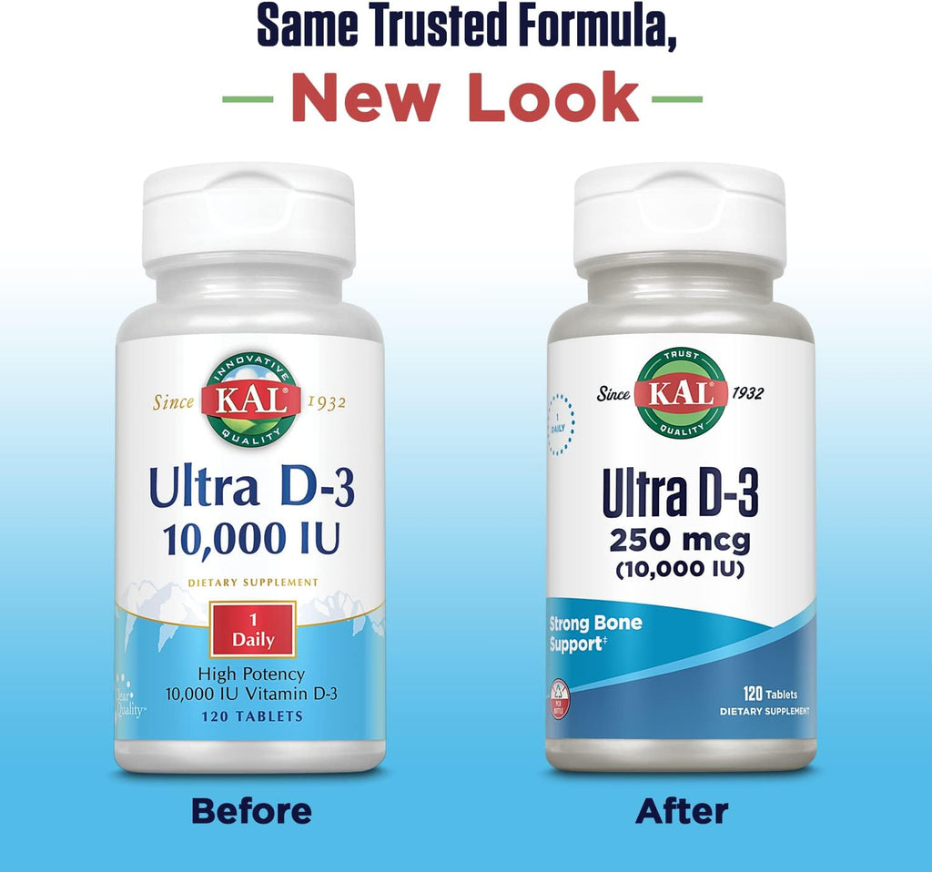 KAL Ultra Vitamina D3 10000 UI, 120 Comprimidos de Alta Potencia