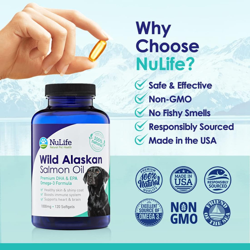 Alaskan Wild Salmon Oil for Dogs – Omega 3, 120 Softgels