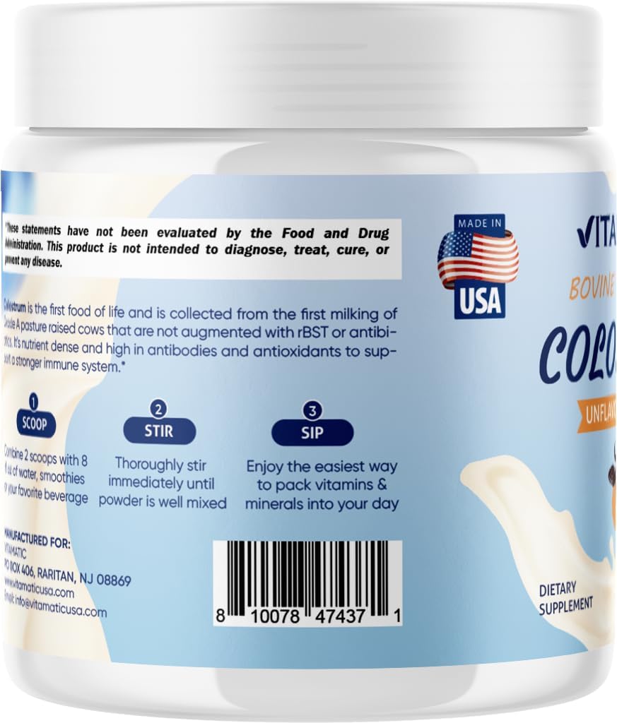 Vitamatic Calostro Bovino en Polvo 30% IgG - 60 Gramos (30 Raciones, Sin Sabor)