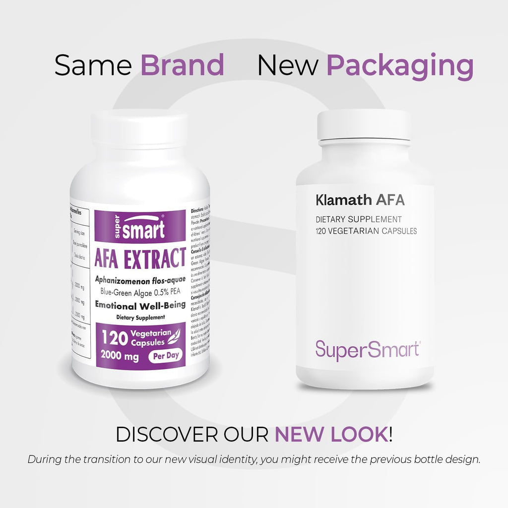 Supersmart - AFA Extract 1000 mg daily (Patented) - Aphanizomenon Flos-Aquae - Blue-Green Algae Supplement | Non-GMO and Gluten-Free - 120 Vegetable Capsules