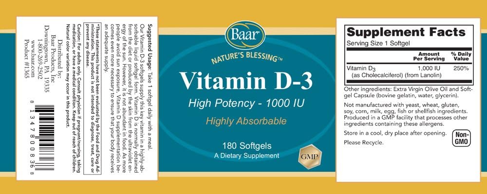 Baar Vitamina D-3, Softgels
