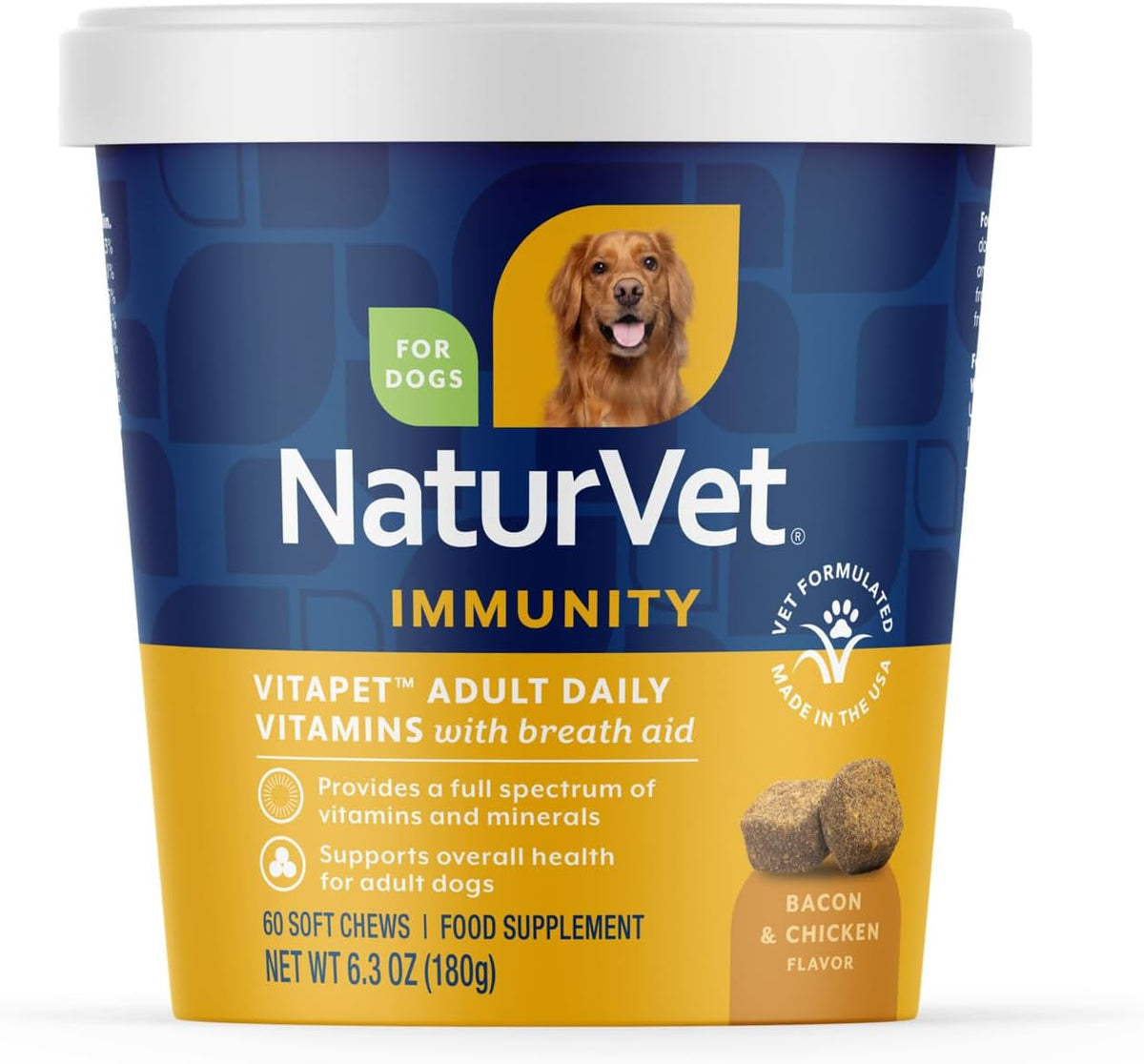 NaturVet VitaPet Vitaminas Diarias para Perros Adultos con Ayuda para el Aliento, 60 Comprimidos Blandos – Image 1