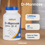 Nutricost D-Mannose 1000mg por dosis, 120 cápsulas - 500mg por cápsula, Salud del tracto urinario, No transgénico y sin gluten