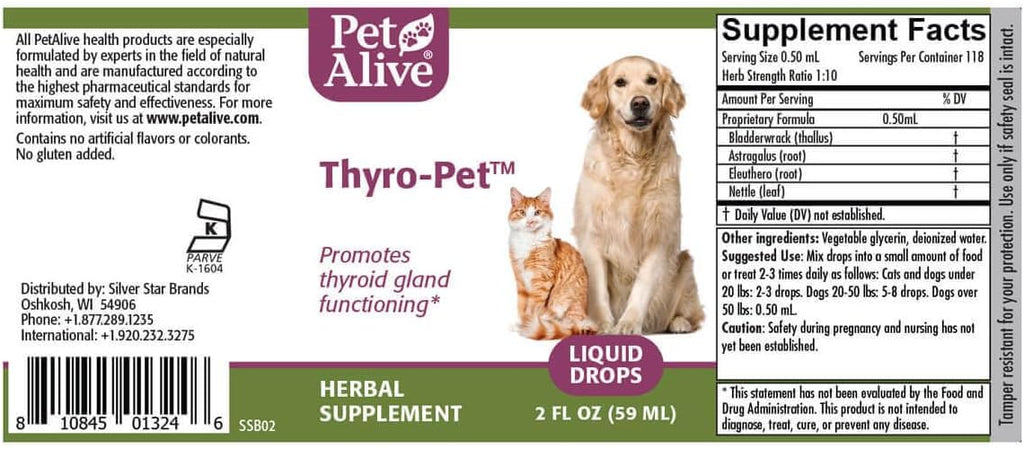 PetAlive Thyro-Pet – Gotas Líquidas de Apoyo Tiroideo para Perros y Gatos