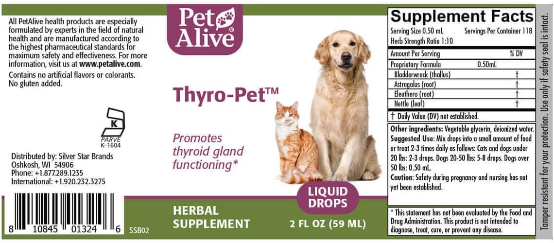 PetAlive Thyro-Pet – Gotas Líquidas de Apoyo Tiroideo para Perros y Gatos
