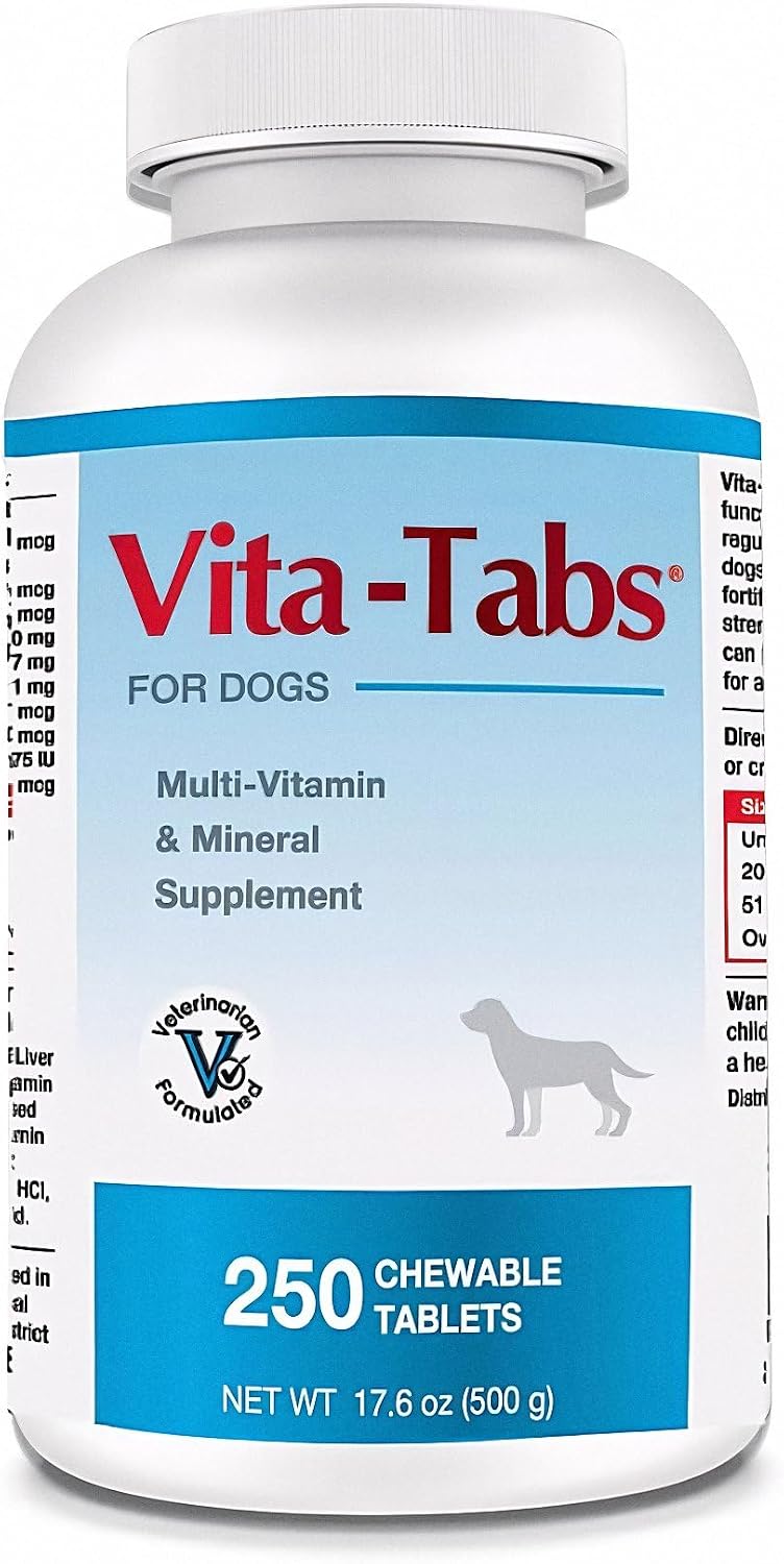 Vita-Tabs - Vitaminas y Minerales Esenciales para Perros - 250 Comprimidos Masticables Sabor Hígado