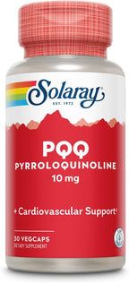 SOLARAY PQQ 10 mg, Suplemento de Pirroloquinolina Quinona, Apoyo a la Función Celular, Cardíaca y Cognitiva, 30 Cápsulas Vegetales