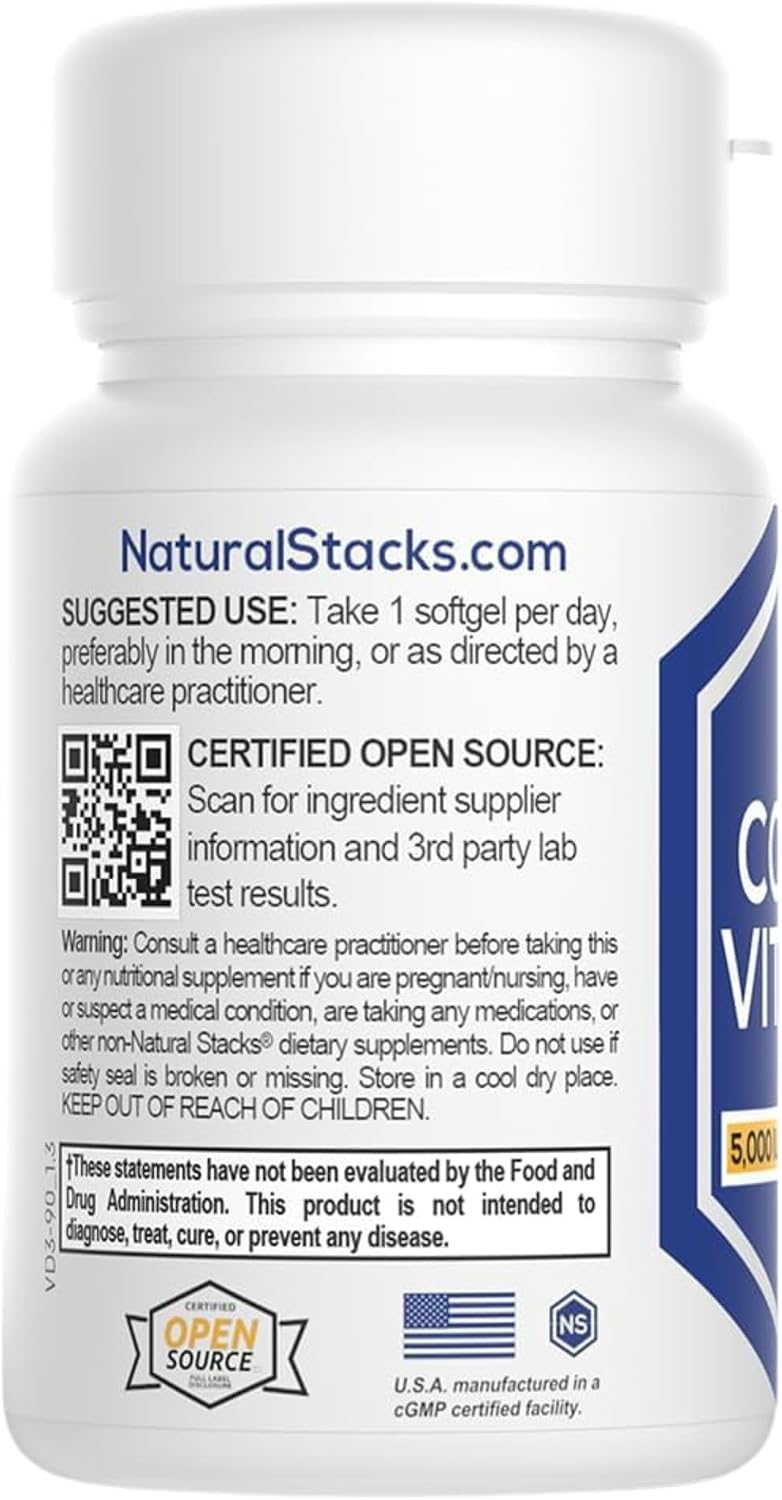 Natural Stacks Vitamina D3 5000 UI con Aceite de Coco - 30 Cápsulas Blandas