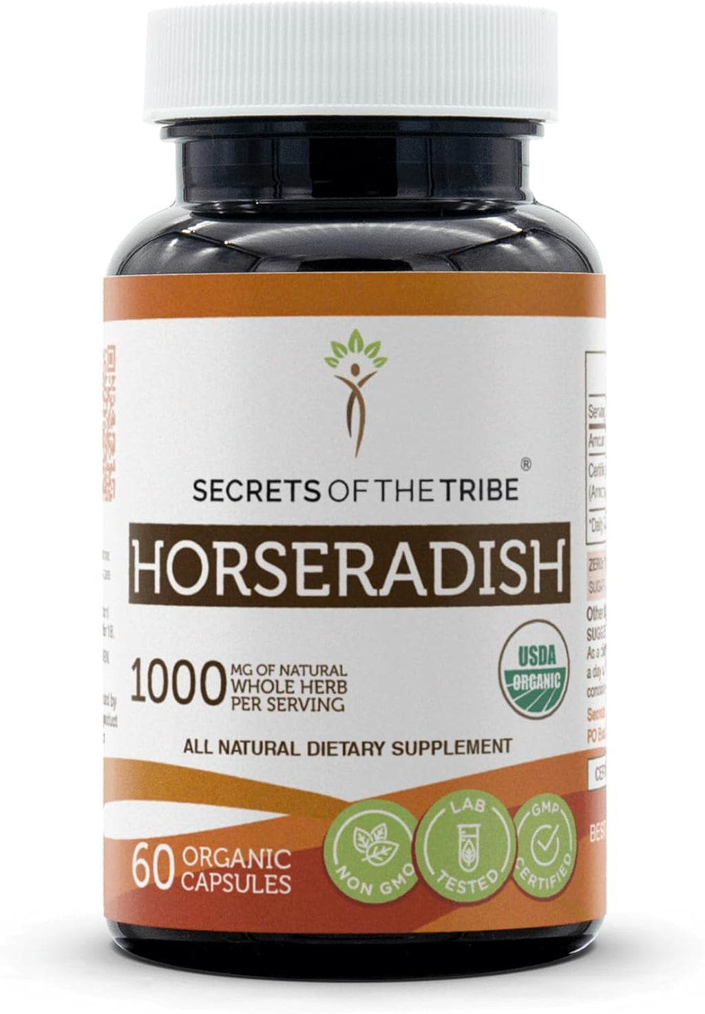 Secrets of the Tribe Horseradish USDA Organic | Cápsulas Vegetarianas de Rábano Picante Orgánico (Armoracia rusticana) Raíz Seca (120 Cápsulas)