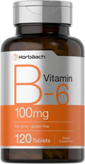 Horbaach Vitamina B6 100 mg | 120 Comprimidos | Piridoxina HCl | Vegetariano, Sin Gluten y Sin OGM