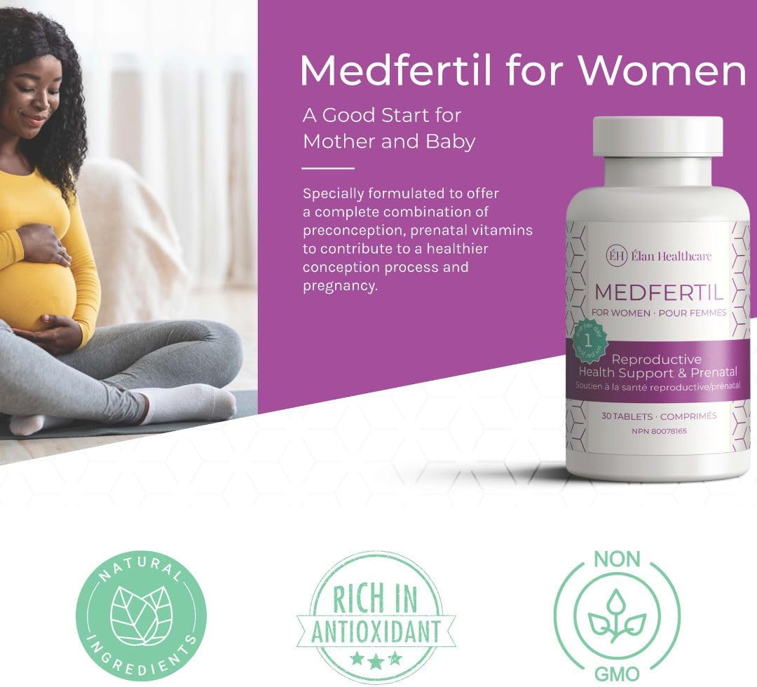 MedFertil Fertility Support – Vitaminas prenatales con hierro, Myo-Inositol, ácido fólico y vitaminas B, 30 comprimidos