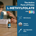 L-Metilfolato Orgánico para Niños + Metil B12 - Forma Sublingual - 5-MTHF - Sabor a Bayas Orgánico - 30 ml