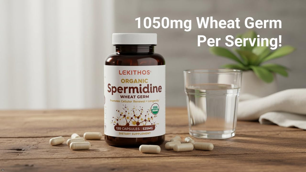 Lekithos Cápsulas de Espermidina Orgánica | Extracto de Germen de Trigo | Renovación Celular | 1050 mg por Dosis | Vegano, Sin OGM | 120 Cápsulas