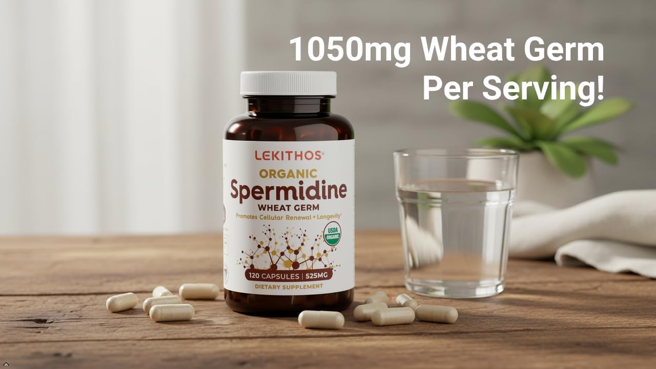 Lekithos Cápsulas de Espermidina Orgánica | Extracto de Germen de Trigo | Renovación Celular | 1050 mg por Dosis | Vegano, Sin OGM | 120 Cápsulas