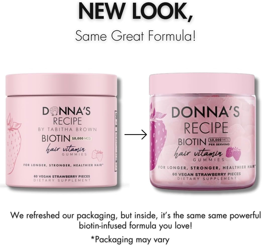 Donna's Recipe Gominolas de Biotina para Cabello, Piel y Uñas – 10.000 mcg – 60 Gominolas Veganas de Fresa