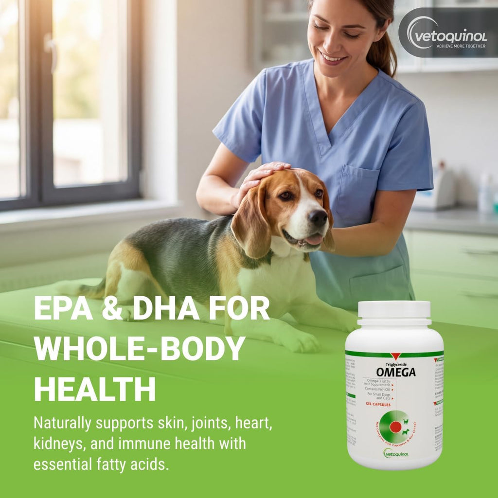 Vetoquinol Triglyceride Omega - Aceite de Pescado para Perros y Gatos - 250 Cápsulas