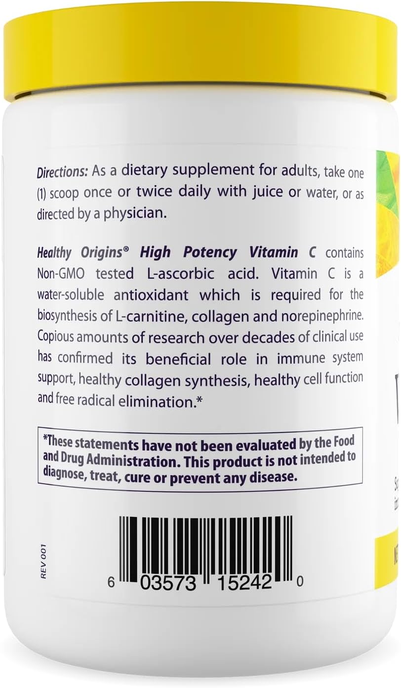 Healthy Origins Vitamina C en Polvo 1.000 mg (Sin OMG, Alta Potencia, Apoyo Inmunológico, Vegano) 454 g