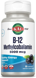KAL Vitamina B12 Metilcobalamina 5000 mcg - 60 Pastillas Chupables Sabor Acai, Vegano, Sin Azúcar
