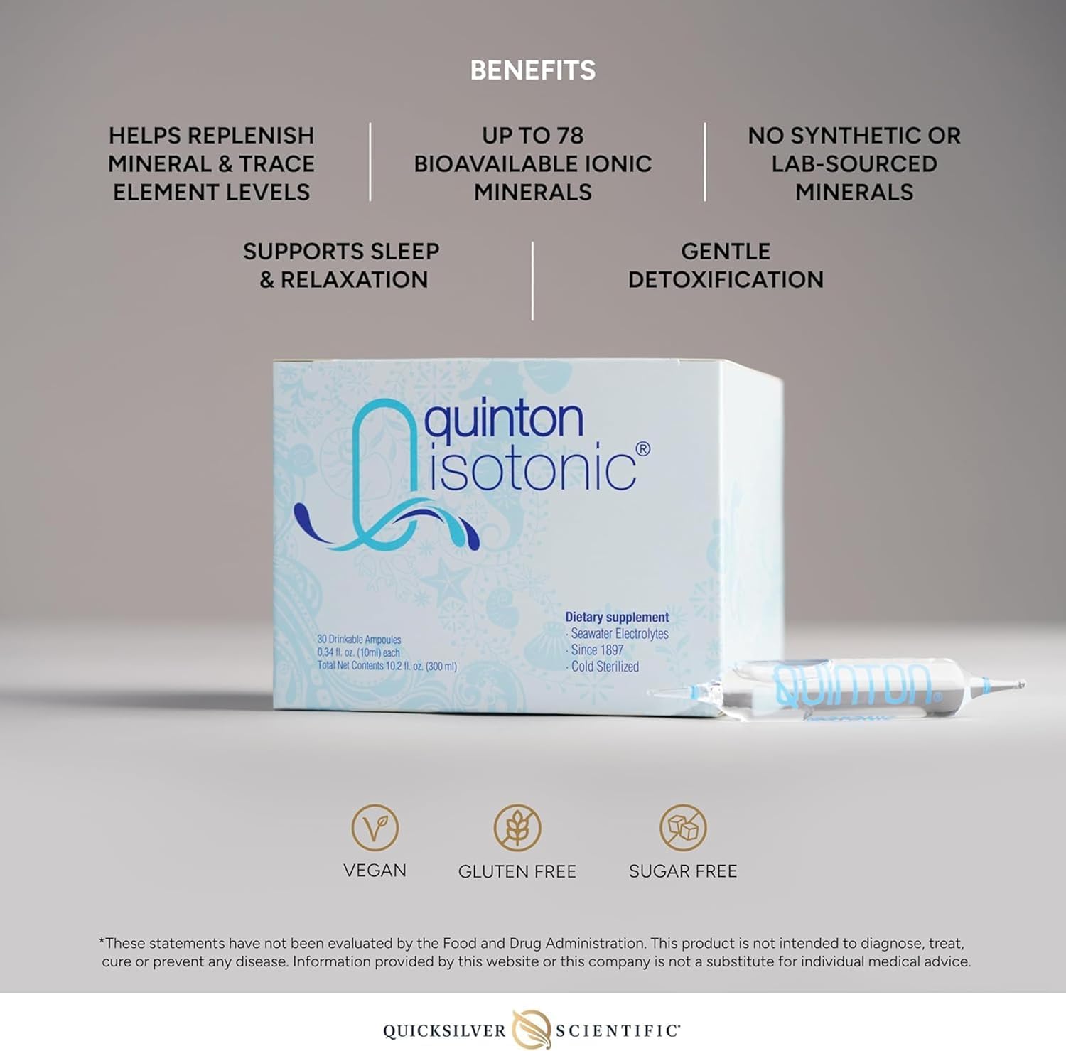 Quicksilver Scientific Original Quinton Solución Isotónica con Minerales de Agua de Mar y Agua de Manantial - 30 Viales Monodosis