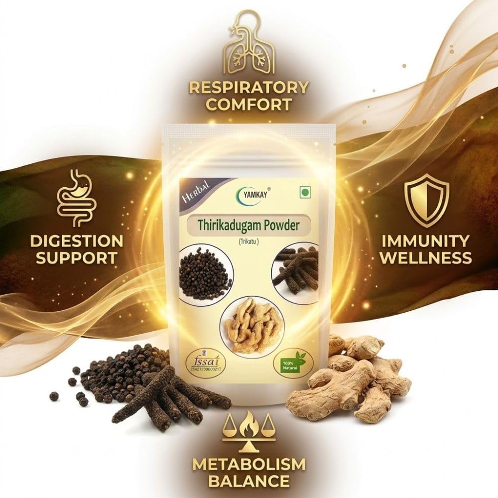 YAMKAY Thirikadugam en Polvo 300g – Trikatu Churna – Mezcla Herbal de Tres Pimientos y Jengibre