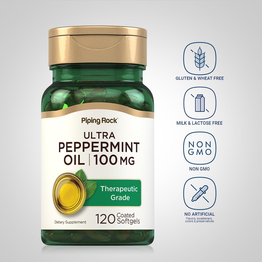 Aceite de Menta en Cápsulas Blandas - Piping Rock, 100mg, 120 Cápsulas