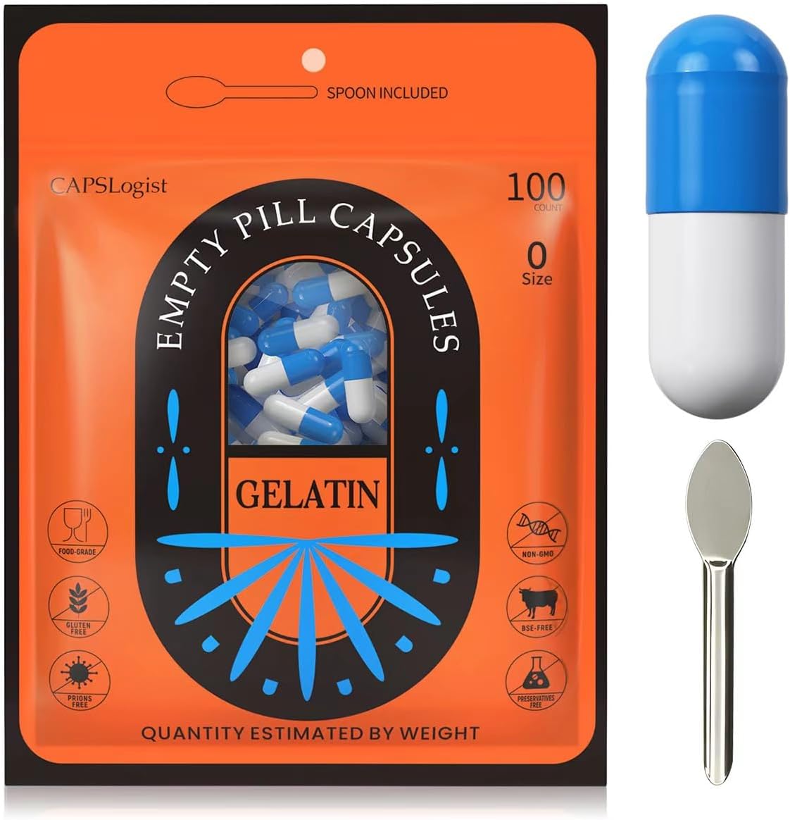 Cápsulas Vacías de Gelatina Tamaño 0 (100 Unidades) - Cápsulas para Llenar, DIY Suplementos - Azul/Blanco